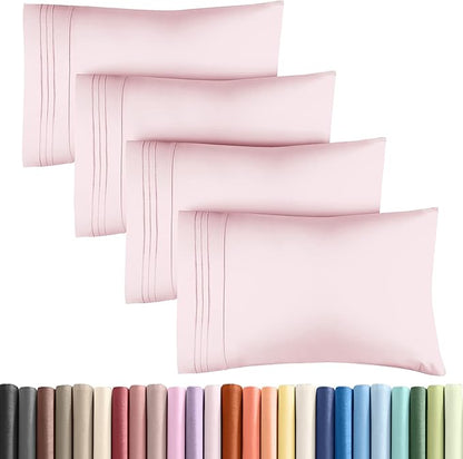 Queen Pillow Cases Set of 4 - Ultra Soft Hotel Quality Pillowcase Covers - Comfy, Cozy & Wrinkle Free - Shrinkage and Fade Resistant - Machine Washable Pillow Protectors - 4 Piece Set - Lavender Pink