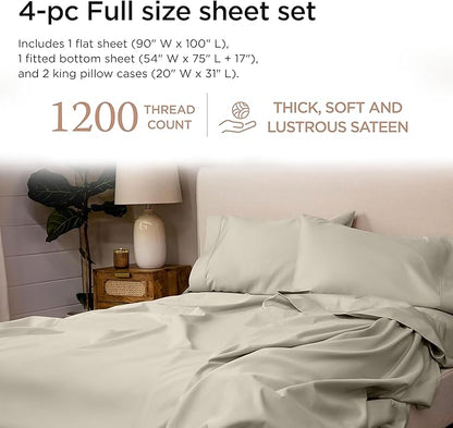 Threadmill Luxury Full Size Sheets for Full Size Mattress, 1200 Thread Count Supima Cotton Sheets for Full Mattress, 5-Star Hotel Quality 4 Piece Bed Sheets with Extra Deep Pocket, Taupe