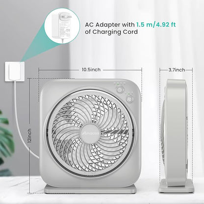 AMACOOL Table Fan, 12 inch Box Fan with 3 Adjustable Speeds & 8HRS Timer, Adjustable Angle Quiet Air Circulator, Desktop Fan for Bedroom Bathroom Kitchen Office, AC Adapter Included-Grey