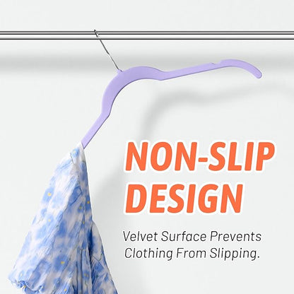 30 Pack Multicolor Velvet Shirt Hangers – Non-Slip Slim Flocked Hangers with Notches, Space-Saving Felt Closet Organiser for Shirts, Dresses, Suits