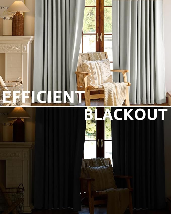 jinchan Chenille Blackout Curtains 96 Inches Long 2 Panels Light Grey Thermal Insulated Curtains for Living Room Bedroom Triple-Weave Noise Reducing Drapes Back Tab Privacy Window Curtains 50x96 Inch