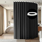 Room Divider Ceiling Mounted Curtains Track Sets Extra Wide Blackout Curtain Flexible Tracks for Bedroom Privacy Partition Separator, 1 Panel Black Drape and White Rail, W8.3 x H9ft