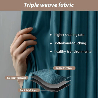 Room Divider Curtains with Ceiling Curtain Track Set Window Curtain for Bedroom,Living Room Total Blackout Thermal Insulated Privacy Ceiling Track Curtain W 9 × H 9 FT Azure Blue drape&Black track