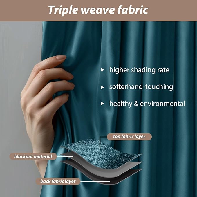Room Divider Curtains with Ceiling Curtain Track Set Window Curtain for Bedroom,Living Room Total Blackout Thermal Insulated Privacy Ceiling Track Curtain W 6 × H 9 FT Azure Blue drape&Black track