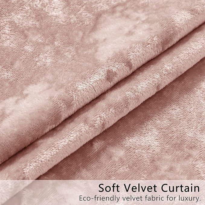 SMILETIME Pink Crushed Velvet Curtains 52x108 inch Luxurious Thermal Insulated Soundproof Drapes for Living Room Bedroom Office Soft and Durable Light-Filtering Window Treatments, 2 Panels