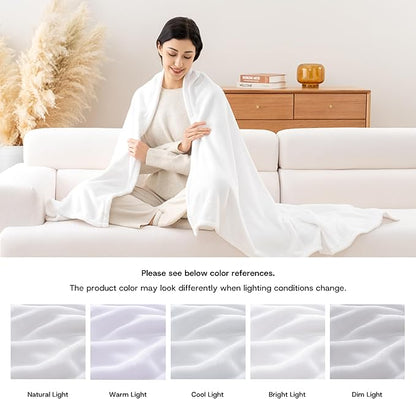 Luxury Fleece Warm Throw Blanket, Soft Lightweight Velvety Plush Throw for Couch and Bed, Cozy Comfy for All Seasons(True White, 50×70 Inches)