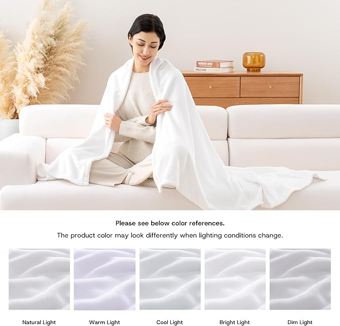 Luxury Fleece Warm Blanket, Soft Lightweight Velvety Plush Blanket for Sofa and Bed, Cozy Comfy for All Seasons(True White, 108×90 Inches)