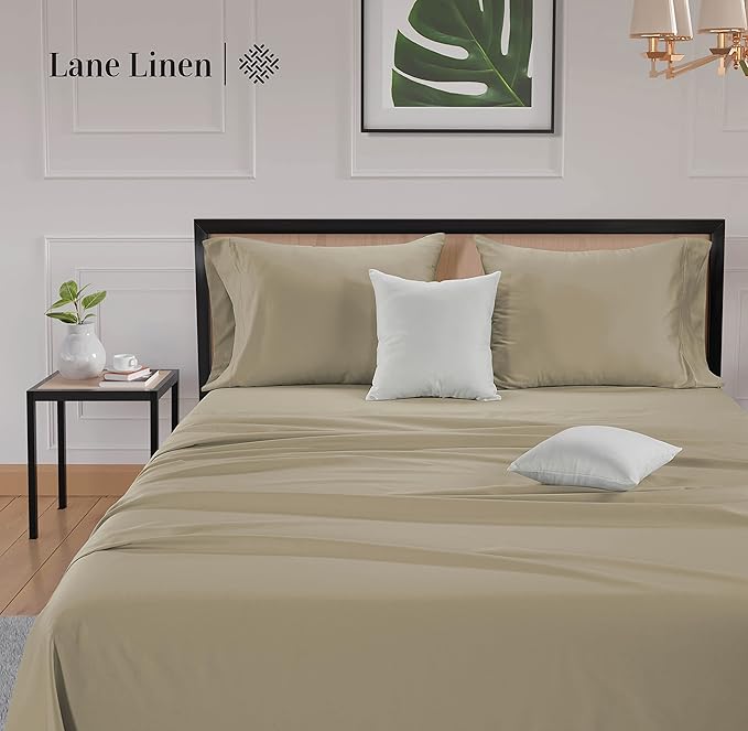 LANE LINEN 100% Cotton Twin Sheets Set- 600 Thread Count Mercerized Cotton Sheets Twin Size for Smooth Silky Finish, Ultra Soft & Comfy Hotel Like Think Twin Size Sheets Set - Linen