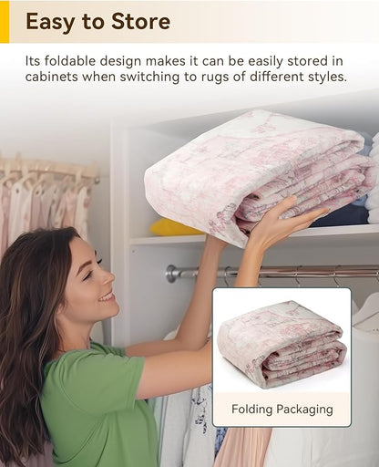 Area Rugs 7ft Washable Non-Slip, Floral Vintage Distress Print Pattern Medallion Carpet for Living Room Bedroom Dining Room, Pink Greypink Cute