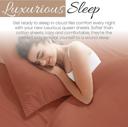Linen Market Bed Sheets for Queen Size Bed (Clay) - Sleep Better Than Ever with These Soft and Cooling Queen Sheets - Deep Pocket Fits 16" Thick Beds - 4 Piece Queen Sheet Set