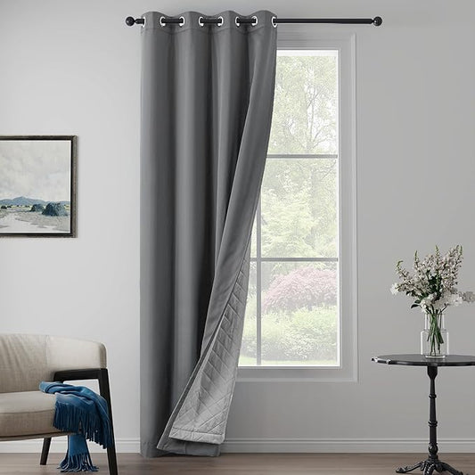Grey Heavy Noise Resistance Curtains for Window 3-in-1 100% Blackout Curtains Grommet Thermal Insulation Room Divider Drapes for Bedroom Living Room (1 Panel, Grey, 50" x 96")