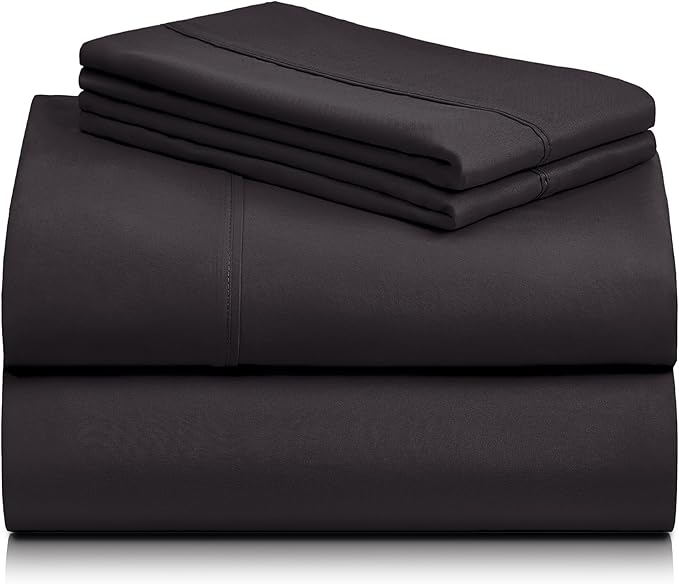 LuxClub 3 PC Twin Sheet Set, Deep Pockets Wrinkle Free Cooling Bed Sheets Hotel Bedding for Women, Men, Kids & Teens, Includes 1 Fitted Sheet, 1 Flat Sheet and 1 Pillowcase-Silky Soft Black