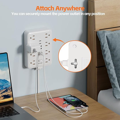 Ultra Thin Flat Plug Surge Overload Protector Power Strip Wall Outlet with 8 AC Power Outlets 6 USB (2 USB C) for Home Office Dorm Travel Essentials 15A 1875W UL Released (5FT)