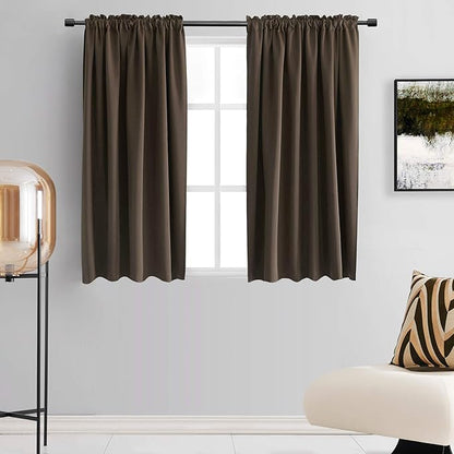 DONREN Chocolate Brown Blackout Curtain Panels for Bedroom - 54 Inch Thermal Insulated Rod Pocket Curtains (42 by 54 Inch,2 Panels)