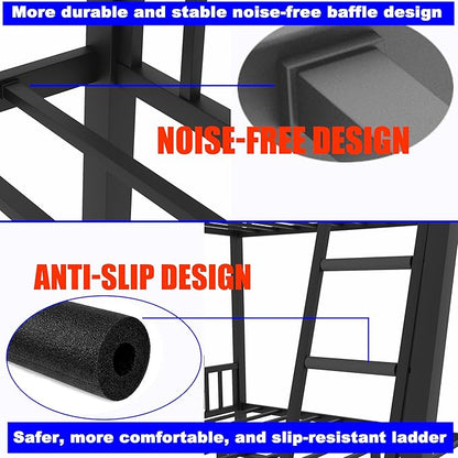 Upgraded Version Thicken Metal Heavy-Duty Queen Over Queen Bunk Bed with Storage Shelf, Best Modern Style Stronger Queen Size Bunk Bed with Ladder for Adults, Easy Assembly (Queen+Storage Shelf)