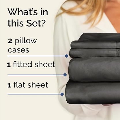 Twin 4 Piece Sheet Set - Cooling, Comfy & Breathable - Hotel Luxury Bedding, Includes Fitted Sheet for Women, Men, Kids and Teens - 1 Flat, 1 Fitted Sheet, 2 Pillowcases with Deep Pockets - Charcoal