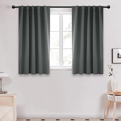 Deconovo Blackout Curtains, Thermal Insulated, W42 x L45 2 Panels, Back Tab, Machine Washable, Room-Darkening Drapes for Bedroom/Living Room Dark Grey