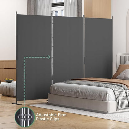 Helios&Hestia 3-Panel 6 ft Tall Indoor Folding Room Divider, Portable Privacy Screen, Freestanding Partition Separator, Temporary Wall Separation for Bedroom, Office, 102" W X 71" H, Dark Grey
