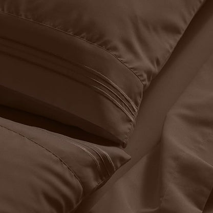 Mellanni King Sheet Set - 6-Piece Iconic Collection Bedding, (Including 4 Pillowcases), 21-Inch Extra Deep Pocket, Easy Care, Ultra Soft, Cooling Sheets, Brushed Microfiber - Brown