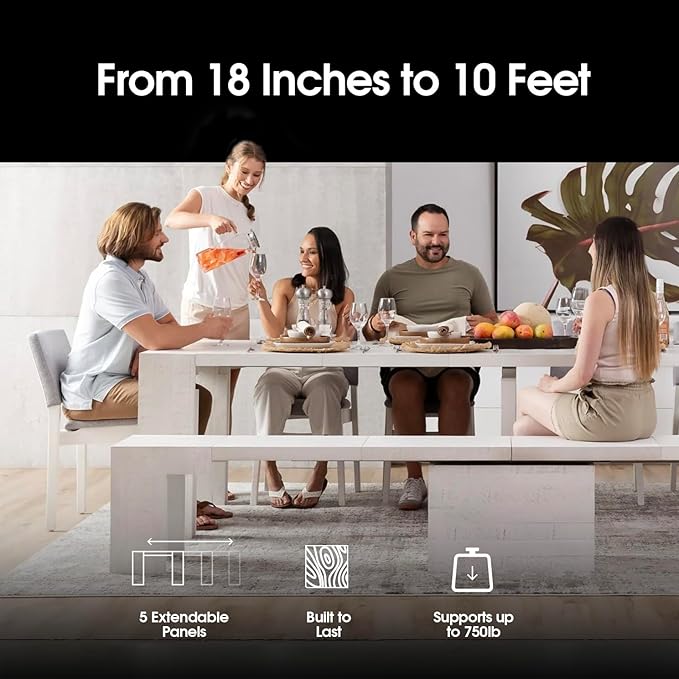 Transformer Table - Solid Wood Extendable Dining Table, Seats 2-12, Extendable Dining Room Table, Space-Saving Furniture, Expandable Dining Furniture (White, Table + Bench)