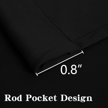 Black Blackout Curtains 108 Inch Length 2 Panels Set, Black Out Curtains for Bedroom 108 Inch Long, Rod Pocket Energy Saving Room Darkening Drapes for Living Room Window(W52 x L108)
