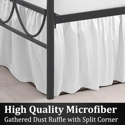 SKY BEDDINGS - Queen Size Ruffled Bed Skirt with Split Corners - 14 Inch Drop Dust Ruffle Bed Skirt with Platform Three Sided Coverage - 100% Microfiber, White