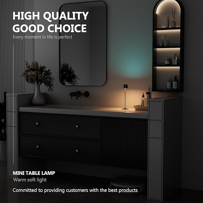 Modern LED Color-Changing Cordless Table lamp, 7 Colors, metal Shade, Touch control with sleep mode for Restaurant, Bedroom, Outdoor Camping, Coffee Shop, Night Light, Rechargeable (Black 1pack)