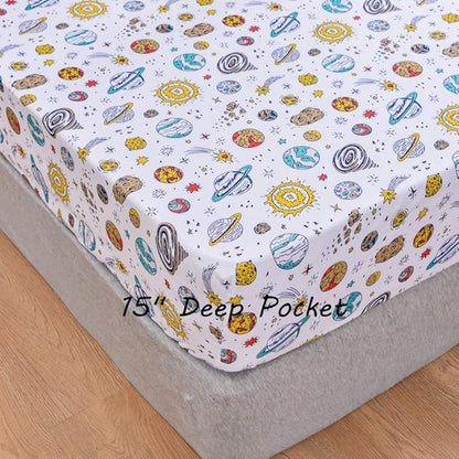 JSD Universe Planets Kids Sheet Set Full Size, 4 Piece Space Theme Microfiber Sheets Deep Pocket