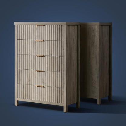 5 Drawers Dresser for Bedroom, 44 Inches Tall Modern Bedroom Dressers, Chest of Drawers for Bedroom, Fluted Dresser for Closet Organizer for Living Room, Hallway, Entryway (Grey Oak)