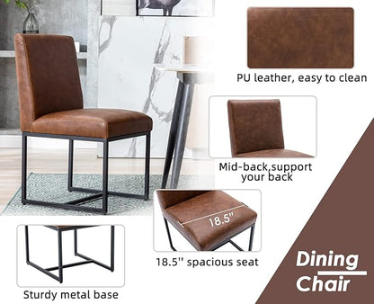 CIMOTA Modern Dining Chairs Set of 8, Leather Dining Room Chairs Upholstered Mid Century Armless Guest Side Chair with Black Base for Dining Room/Kitchen, Vintage Brown 8PCS