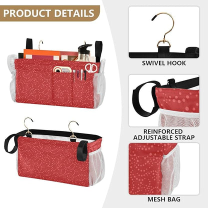 Bedside Caddy Hanging Bunk Bed Caddy Bed Organizer Hanging Pocket with 2 Hooks Bedside Storage Organizer Pocket Bag Holder Polka Dot Red