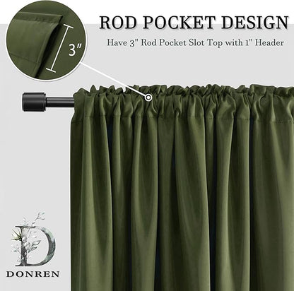 DONREN Dark Olive Green Blackout Window Curtain Panels 80 inche Long,Doorway Christmas Home Decoration Thermal Insulated Room Darkening Draperies/Drapes,2 Panels 52 by 80-inch,Loden
