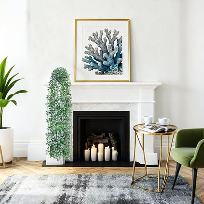 Artificial Hanging Plants for Shelf, Fake Potted Greenery 2-Pack Faux Eucalyptus Vine in Black Pot, Décor for Office Living Room Bathroom Indoor Outdoor