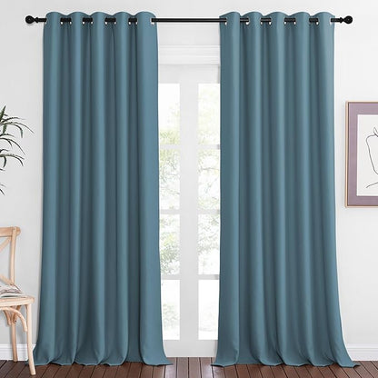 NICETOWN Blackout Curtain Drape for Bedroom - Light Reducing Thermal Insulated Solid Grommet Room Darkening Window Curtain 90 inches Long for Living Room (Smoky Blue, 1 Piece, W66 x L90)