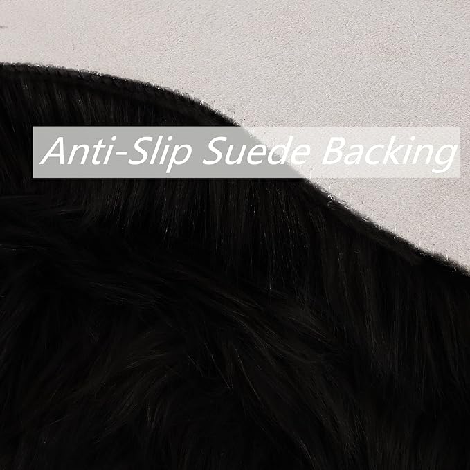 duduta Black Faux Sheepskin Fur Throw Rug 2x3 ft, Fluffy Shag Chair Cover Small Bedside Dorm Rug Non Slip Machine Washable