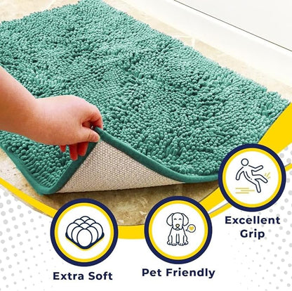 Muddy Mat® | Super Absorbent Door Mat Indoor, Microfiber Quick Dry Chenille Entryway Rug, Non-Slip Front Door Mat, Indoor Mats for Entryway, Machine Washable Pet Rug, Seafoam Green 24" x 96"