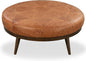 POLY & BARK Gio Ottoman – 30” Round with Feather-Down Topper – Full-Grain Leather Upholstery – Couch Ottoman for Living Room – Vintage Italian Leather in Cognac Tan