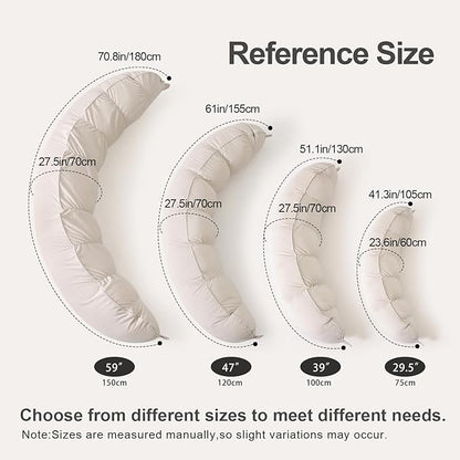 Peallow(Pat. Pend) – Long Round Body Pillow for Adults, Bolster Pillow for Sleeping, Soft and Supportive Pillow for Sleeping & Lumbar Support (Misty White,59")
