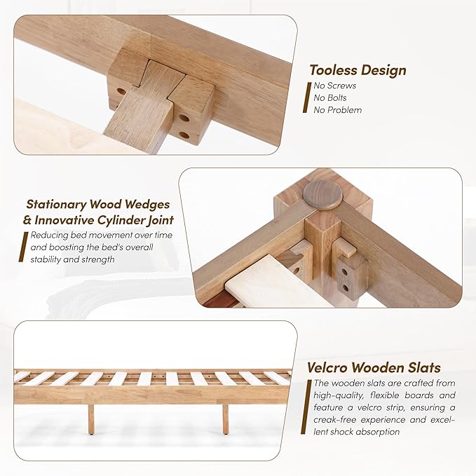 Thor Premium Solid Wood Bed Frame King, Platform Bed, Japanese Joinery Bed Frame, Wood Slat Support, No Box Spring Needed, Easy Assembly, Minimalist & Modern Style (Light Oak)