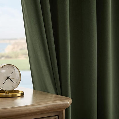Joydeco Olive Green Velvet Curtains 72 inch Length 2 Panels, Luxury Blackout Rod Pocket Thermal Insulated Window Curtains, Super Soft Room Darkening Drapes for Living Room Bedroom,W52 x L72 inches