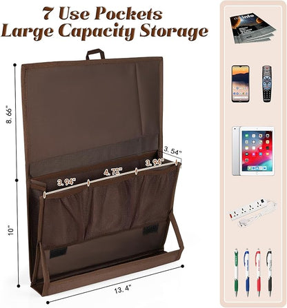 Bedside Storage Organizer with Power Strip Holder and Adjustable Straps Bed Hanging Bag for Home Bunk Bed Dorm Sofa (Brown)