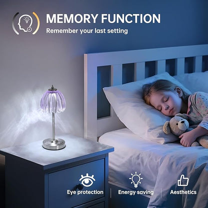 Tulip Table Lamp with 5200mAh Battery & Touch Control, Cordless Small Table Lamp with 3 Colors, Dimmable Rechargeable Table Lamps for Living Room, Bedroom, Desk, Bedside (Clear Purple Tulip)