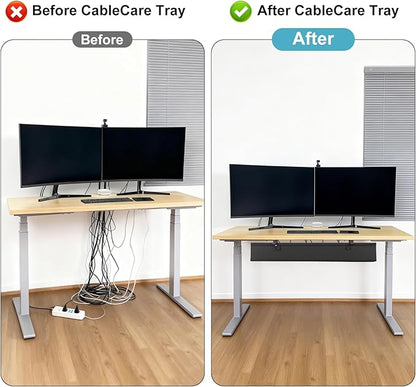 Oxford Cloth Under Desk Cable Management Tray,No-Drill 48" Desk Cable Management Organizer with Clip/Screw Installation,Holds Up to 70 lbs,Fabric Cable Management for Home,Office & Gaming Computer