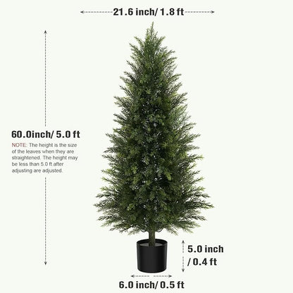 Artificial Topiary Ball Tree, Indoor Realistic Faux Boxwood Bush Potted Plants, Outdoor Fake Shrubs Cedar Evergreen Plants for Home Living Room Front Porch Decor (2, 5ft)