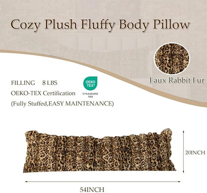 20x54 Fluffy Leopard Print Full Body Pillow,Cheetah Print Plush Fuzzy Faux Fur Body Pillows,Ultra Soft Bed and Sofa Pillow for Side Sleeper & Pregnancy,Big Hug Double Pillow,Furry Long Pillows-Brown