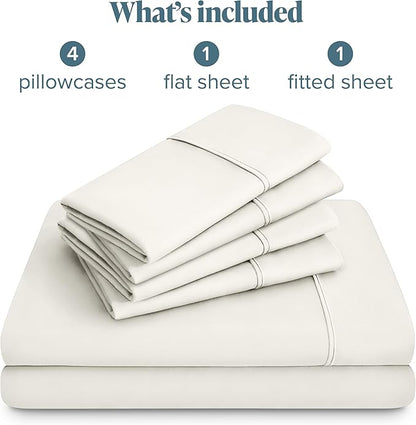 Bare Home Hotel Luxury Full XL Sheet Set, Extra Soft - 6 Piece Set - Deep Pockets - Easy Fit - Cooling & Breathable - Wrinkle, Fade, Stain Resistant - Includes 4 Pillowcases (Full XL, Cream)