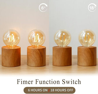 JHY DESIGN Set of 4 Wood Grain Table Lamp 6.5" Tall Cordless Lamp Light with Edison Style Bulb and 6 Hours Timer Battery Operated Lamp Great for Living Room Weddings Parties Patio Indoors Outdoors