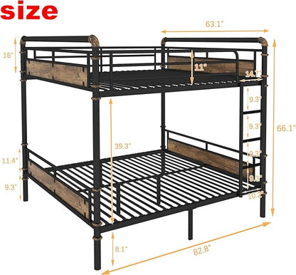 Upgraded Version Thickened Metal Heavy-Duty Queen Over Queen Bunk Bed, Best Convertible Industrial Queen Size Bunk Bed Frame with Ladder for Adults, Easy Assembly (Queen+Water Pipe)