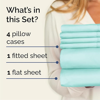 Cal King 6 Piece Sheet Set - Cooling, Comfy & Breathable - Hotel Luxury Bedding, Includes Fitted Sheet for Women, Men, Kids & Teens - 1 Flat, 1 Fitted Sheet, 4 Pillowcases w/Deep Pockets - Spa Blue