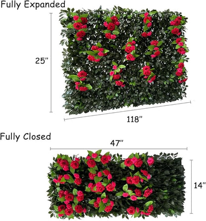 Sumery Expandable Fence Privacy Screen for Balcony Patio Outdoor,Decorative Faux Ivy Fencing Panel,Artificial Hedges (Single Sided Leaves) (4, Branches -Red Rose)
